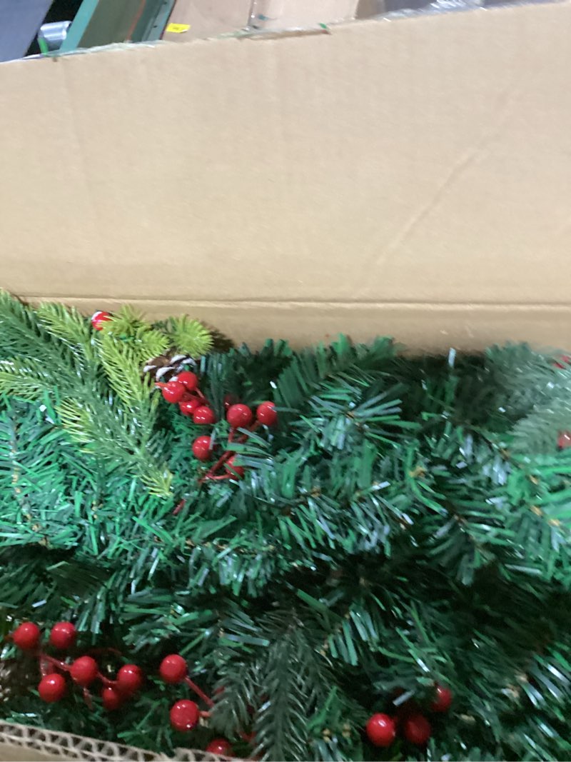 Condition photo showing New/Like New for Ceenna Extra Long 15ft Christmas Garland with 100 LED Lights Artificial Pine Prelit Lighted Christmas Outdoor Indoor Decorations Xmas Holiday Stairs Railing Mantle Door Decor(Berry Bow Garland)