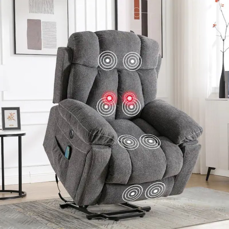 (Incomplete box 1/3)Large Power Lift Recliner Chair with Massage and Heat, Overstuffed Wide Recliners with 2 Cup Holders and USB Port