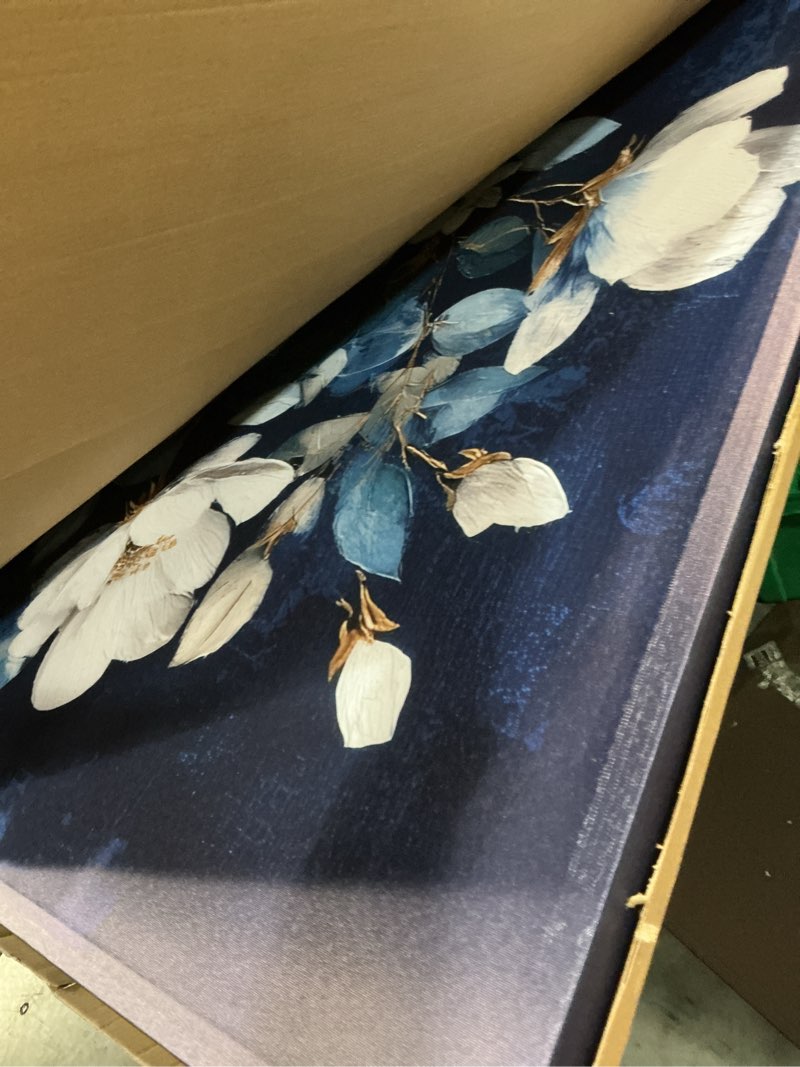 Condition photo showing Good Condition for JLXART Large Flower Canvas Wall Art Modern White Floral with Blue Background Print for Living Room Office Home Decor,30X58inch White Floral White 58"L x 30"W