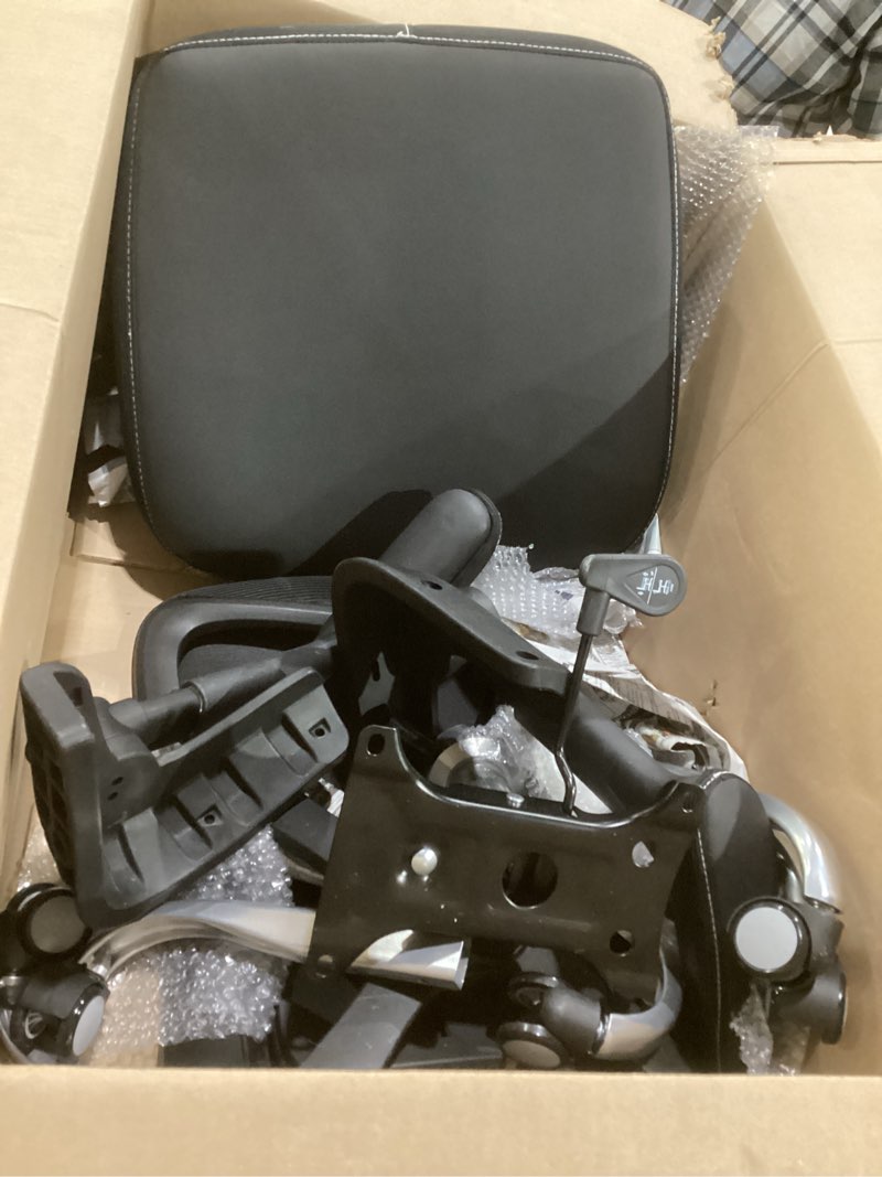 Condition photo showing As Is for office home ergonomic desk chair-computer x-shaped chair mesh pu leather with adjustable lumbar support-executive chair high back flip-up arms for long hours (black-no headrest)