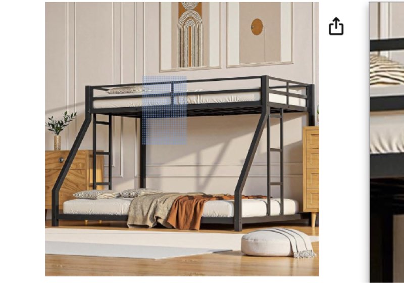 Incomplete ) Metal Bunk Bed for Teens and Adults,Space-Saving/Noise Reduced/No Box Spring Needed, Black Size: Queen Over Queen