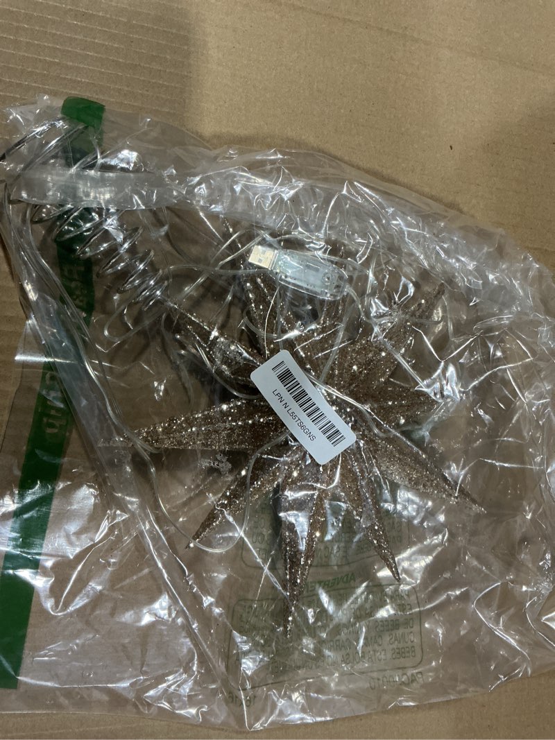 Condition photo showing Good Condition for Luxspire Christmas Tree Topper, Lighted Star Tree Topper with USB Plug-in & Remote Control, 9.8" Christmas Tree Star Lights for Home Holiday Decor, 6H Timer & 8 Lighting Modes, Champagne Gold E-decagram Star-champagne Gold