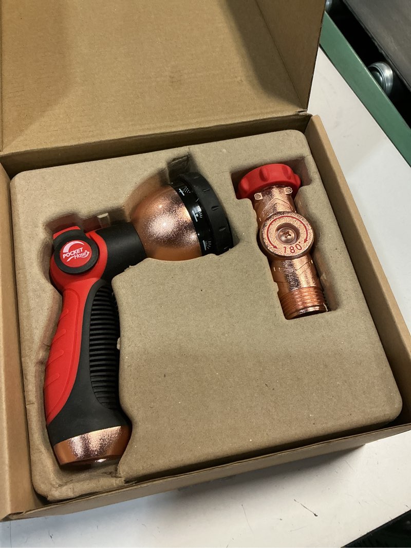 Condition photo showing Good Condition for pocket hose 25 ft copper head expandable garden hose with pocket pivot, no tangles, as seen on tv, 360° swivel, tri-tex tubing, force field jacket, lead-free, no-kink, anti-burst w/apt