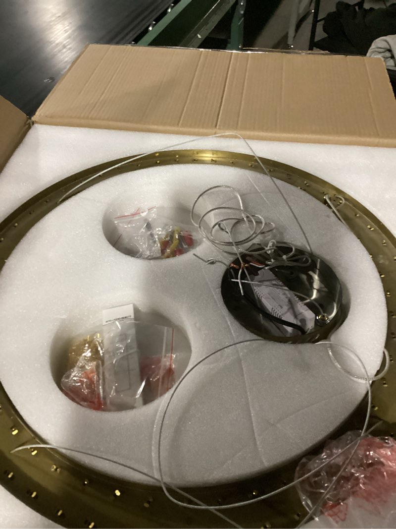 Condition photo showing Good Condition for 23.6" 1 Ring Modern LED Dimmable Ring Chandelier Adjustable Round Crystal Chandelier for Dining Room Living Room Gold