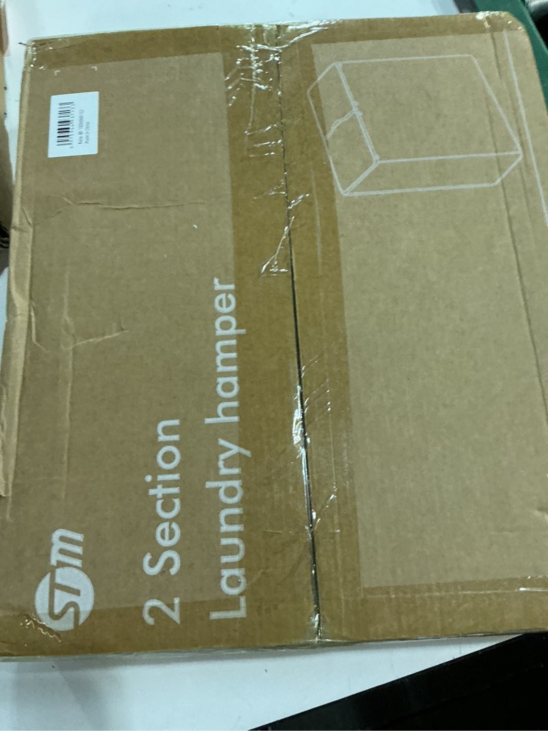 Condition photo showing New/Like New for STORAGE MANIAC Double Laundry Hamper, 136L Laundry Sorter with Lid and Removable Bags, Clothes Hamper, Large 2 Section Clothes Basket with Handles for Small Space, Dorm, Closet, Bathroom, Gray