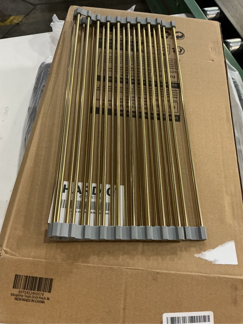 Condition photo showing Good Condition for snailhouse roll up dish drying rack, stainless steel dish drainer over the sink with anti-slip silicone for kitchen counter, gold (17.8 x 15.7 in)