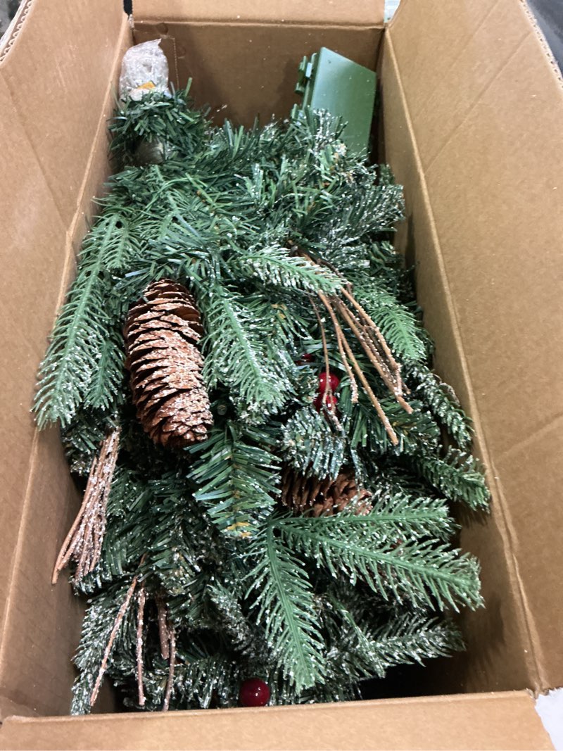 Condition photo showing Good Condition for 30 Inch Outdoor Prelit Christmas Tree 2 Pack, Battery Operated Flocked Snow Xmas Tree 100 LED Lights, for Entrances Tabletop Ornaments for Porch Driveway Yard Garden