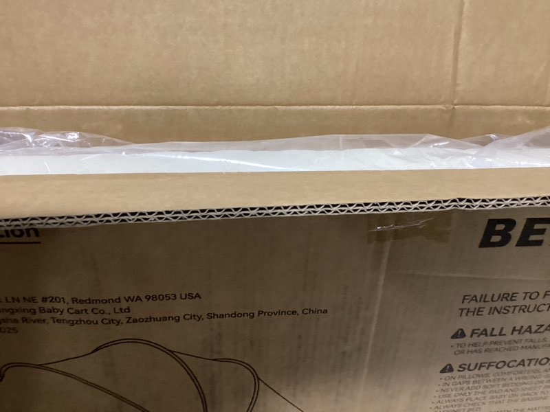 Condition photo showing As Is for baby crib for newborn, baby bassinets bedside sleeper with breathable mesh & mattress, easy move crib for newborns with lockable wheels, 4-adjustable height beside bassinet (beige)