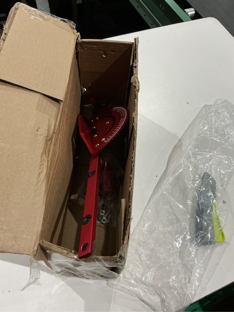 Condition photo showing Good Condition for woodworking table saw metal miter gauge angle ruler 60 degree angled ends with fence bracket, red