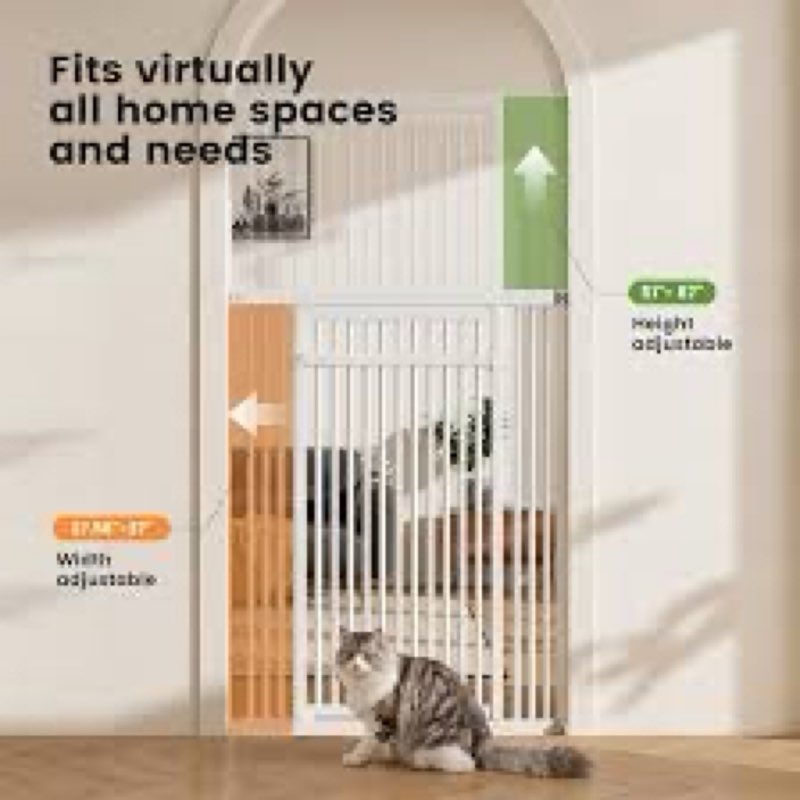 Gardner Pet 51"-87" Extra Tall Cat Gate for Doorway, Wide Adjustable 27.56"-37" Baby Gate Included 4