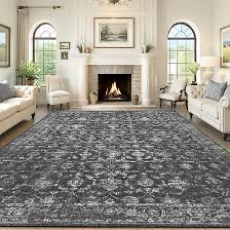 elliune 8x10 washable area rugs for living room: non slip vintage black rug, large soft stain resist