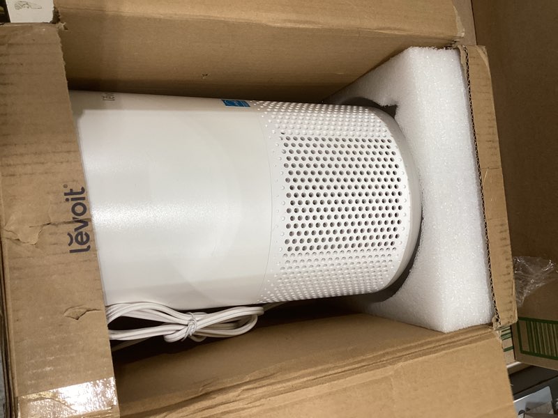 Condition photo showing As Is for levoit air purifier for home allergies pet hair in bedroom, covers up to 1073 ft² by 56w high torque motor, aham verifide, 3-in-1 filter with hepa sleep mode, remove dust smoke odor, core300-p, white