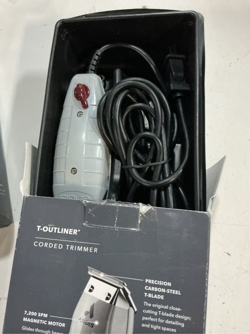 Condition photo showing As Is for andis 04780 professional t-outliner beard & hair trimmer for men with carbon steel t-blade, bump free technology – corded electric beard trimmer, gto, grey new t-outliner