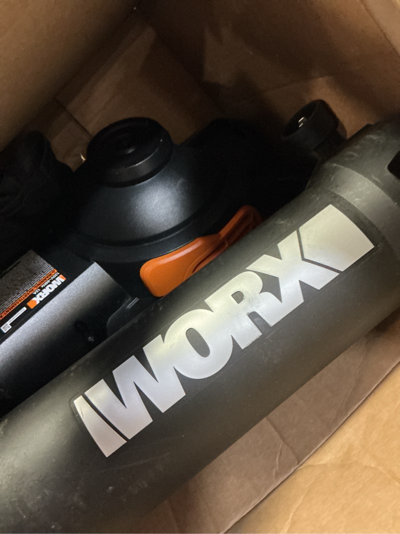 Condition photo showing As Is for worx trivac 3 in 1 electric leaf blower for lawn care, leaf vacuum with 600 cfm, leaf mulcher with metal impeller, wg512 600cfm blower/vac/mulcher