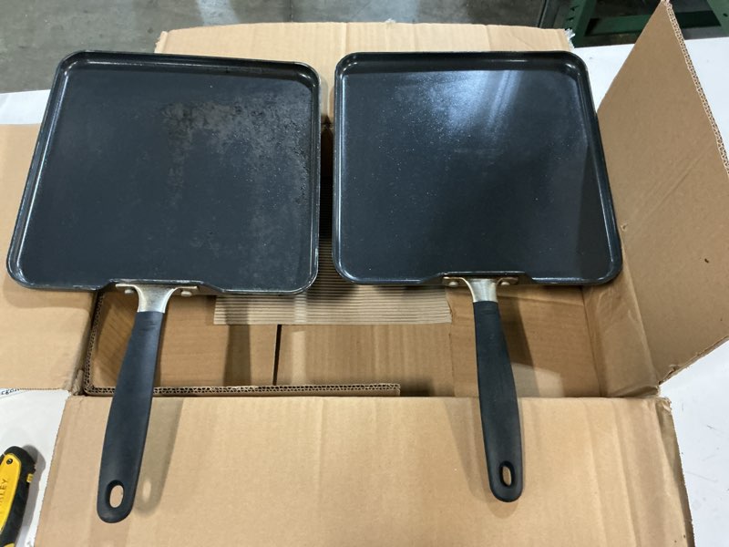 Condition photo showing As Is for ( 2 pack ) oxo 11” non-stick every day square griddle, bpa-free comfort grip silicone handle, dishwasher & oven safe, pfas-free ceramic skillet, pancake pan, black 11\" griddle pan black