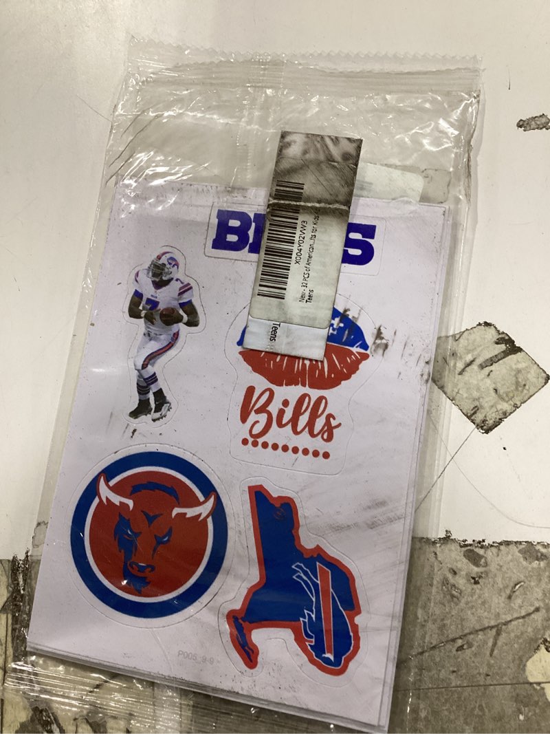Condition photo showing New/Like New for 32 pcs of american football buffalo stickers for water bottle, rugby decal decoration sticker for boys?waterproof decals for laptop?phone case?car?guitar?bumper?skateboard?gifts for kids adults teens