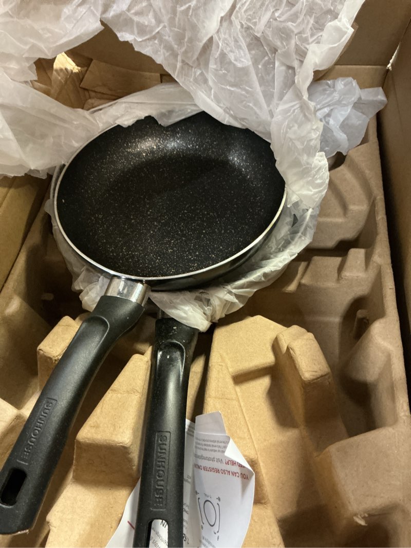 Condition photo showing As Is for T-fal Ultimate Hard Anodized Nonstick Fry Pan Set 2 Piece, 10, 12 Inch, Oven Broiler Safe 400F, Cookware, Pots and Pans Set Non Stick, Kitchen Frying Pans, Cooking Skillets, Dishwasher Safe, Grey Hard Anodized Nonstick 2 piece