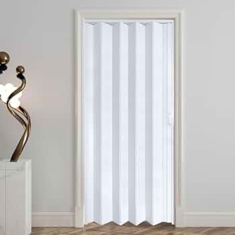 DIYHD 32X96in White Accordion Doors - PVC Folding Closet Doors, Includes Mounting Hardware, Handle, 
