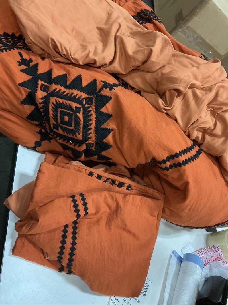 Condition photo showing As Is for MaiRêve Embroidery Comforter Set, Boho Farmhouse Western Bedding Set, All Season Bed in A Bag Comforter Set with Sheets, Pillowcases & Shams, Burnt Orange Queen 7 Pieces