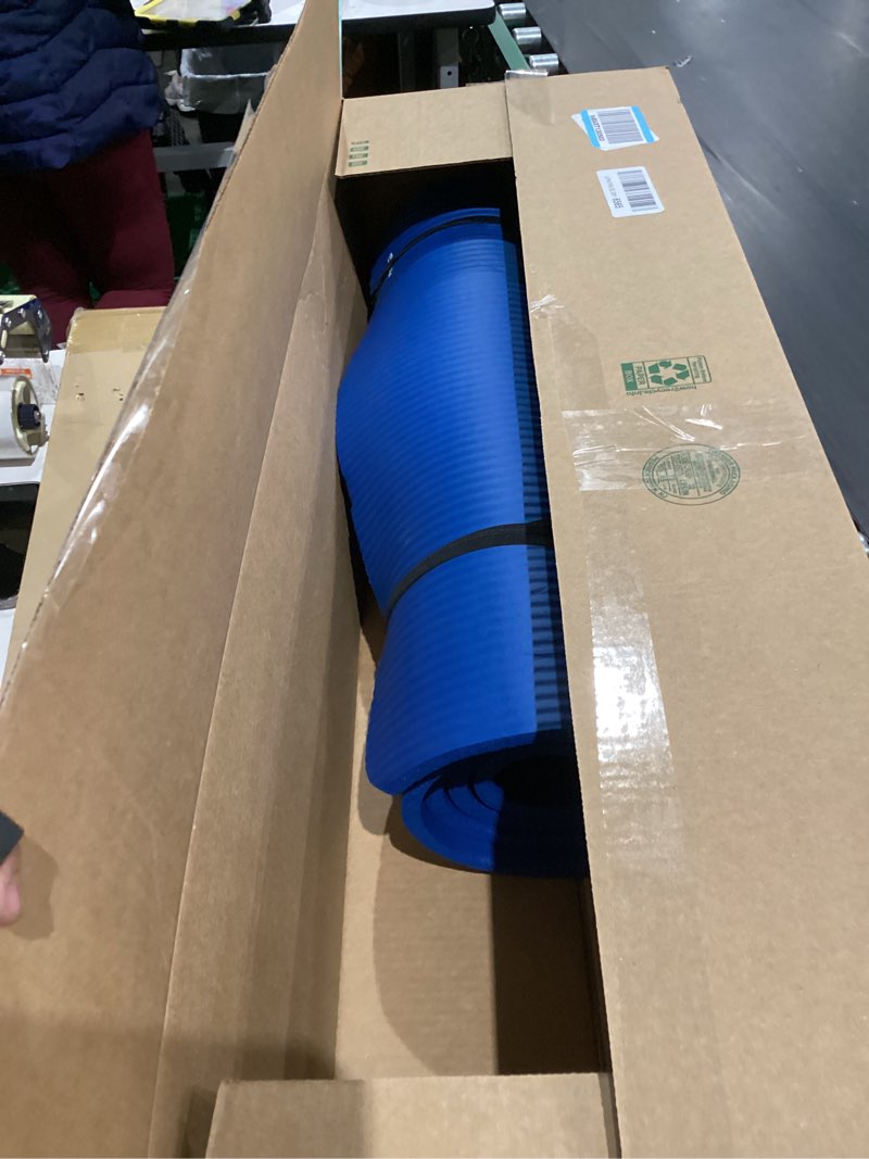 Condition photo showing As Is for Amazon Basics Extra Thick Exercise Yoga Mat with Carrying Strap Blue 1/2 Inch