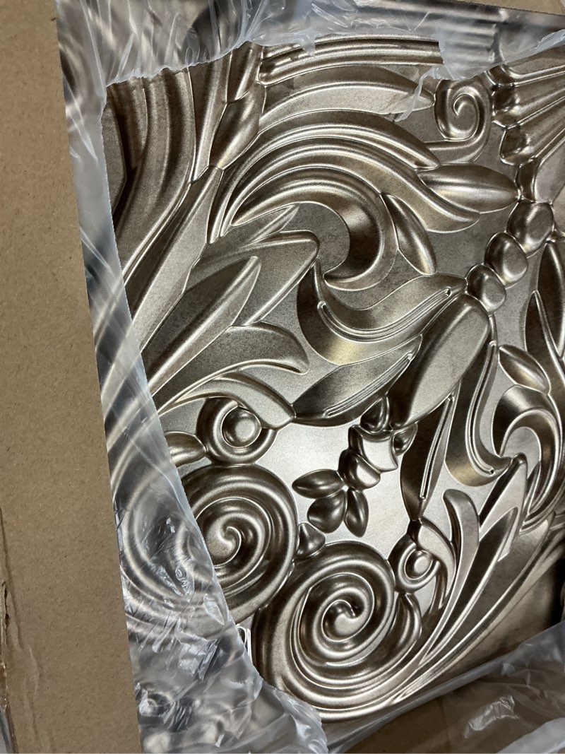 Condition photo showing Good Condition for Art3d Decorative Ceiling Tile 2x2 Glue up, Lay in Ceiling Tile 24x24 Pack of 12pcs Spanish Floral in Antique Gold 24"x24" Antique Gold
