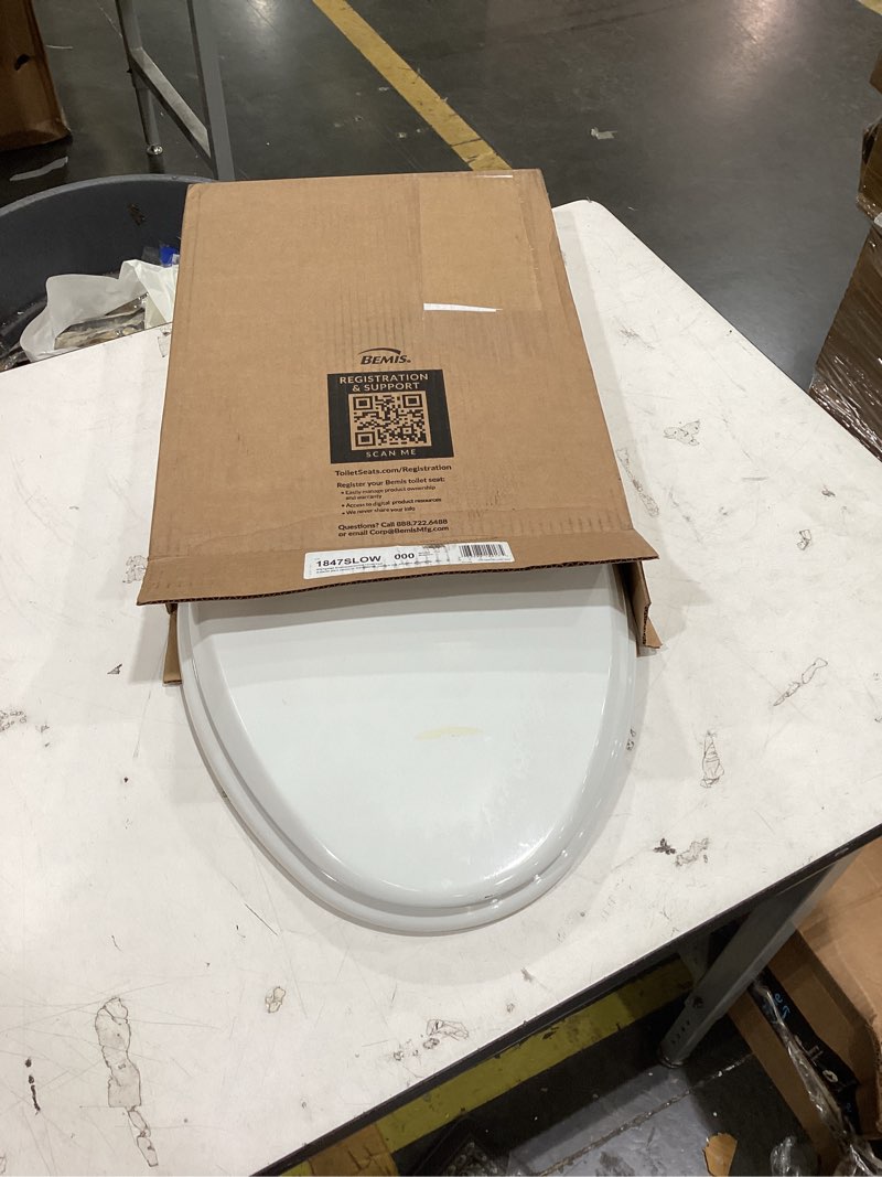Condition photo showing As Is for mayfair cassel slow close toilet seat, easy clean, non slip premium wood seat, easy install, made in usa, elongated, white elongated 1 - toilet seat