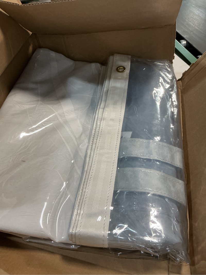 Condition photo showing As Is for 8' x 20' Clear Vinyl Tarp - 30 Mil Super Heavy Duty Transparent Waterproof PVC Tarpaulin with Brass Grommets - for Patio Enclosure, Temporary Wall, Camping, Tent Cover, Canopy - by Xpose Safety 30 Mil 8 Feet x 20 Feet