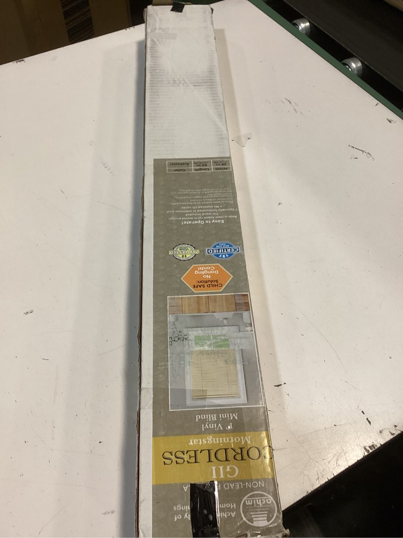 Condition photo showing New/Like New for cordless gii morningstar 1" light filtering mini blind 28x64 - alabaster 28"w x 64"h alabaster