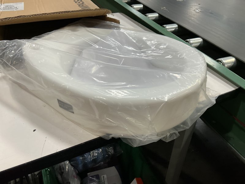 Condition photo showing New/Like New for carex toilet seat riser, round raised toilet seat adds 3.5 inches to toilet height, for assistance bending or sitting, 300 pound weight capacity toilet riser