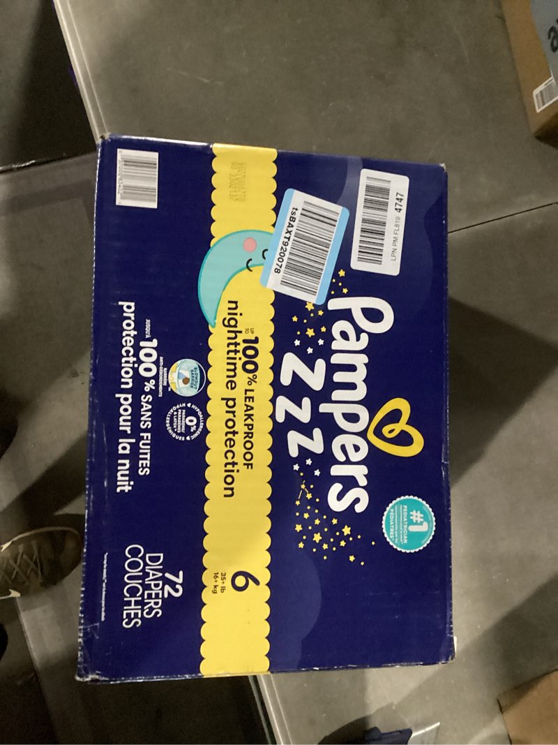 Condition photo showing New/Like New for pampers zzz overnight diapers, size 6 (35+ lbs), 72 count, nighttime protection disposable baby diaper, night time leak and skin protection size 6 72