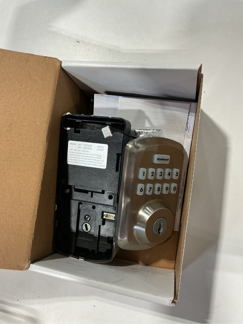 Condition photo showing As Is for kwikset smartcode satin nickel zinc electronic deadbolt