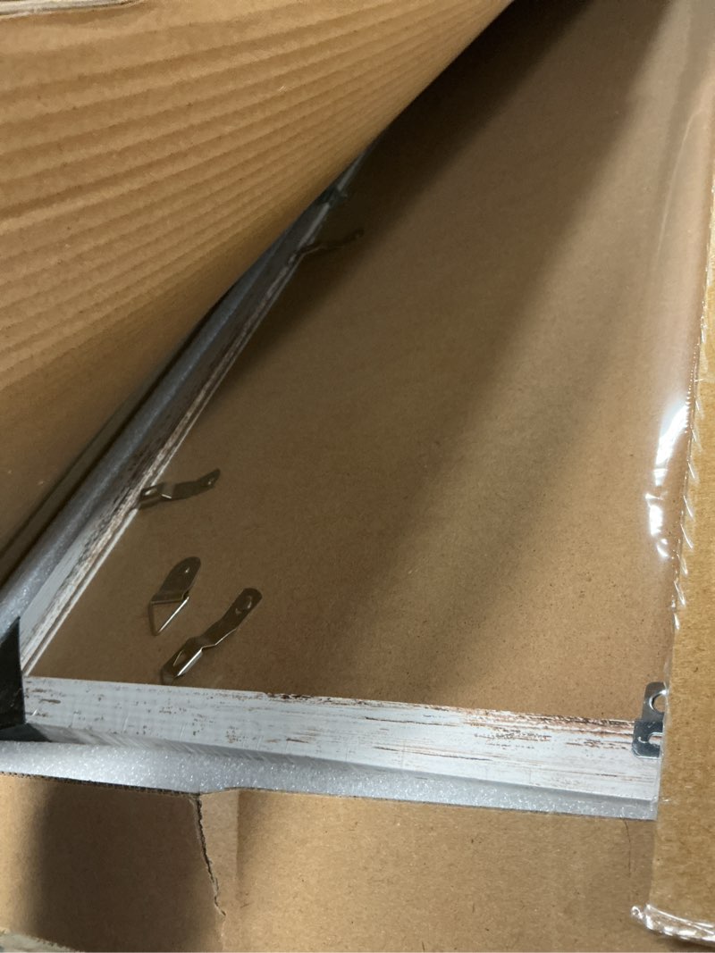 Condition photo showing Good Condition for 20x30 Frame Set of 2, Distressed White Wood Style - Display 16x24 Picture with Mat or 20 x 30 Poster without Mat, Wall Mounting Horizontal and Vertical Distressed White 20x30 in