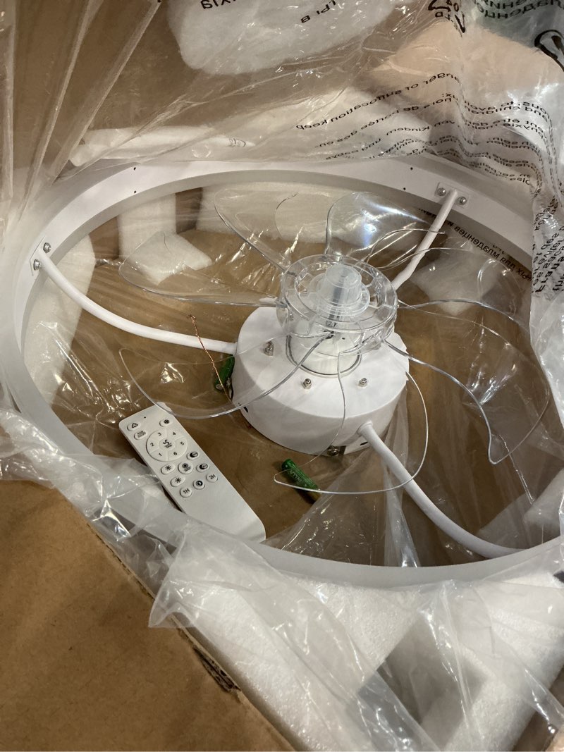 Condition photo showing Good Condition for rgb ceiling fans with lights, 20" fandelier low profile ceiling fan with light, modern flush mount ceiling fan light with remote/app control, bedroom chandelier fan fixture for indoor(white) rgb white 20 inch