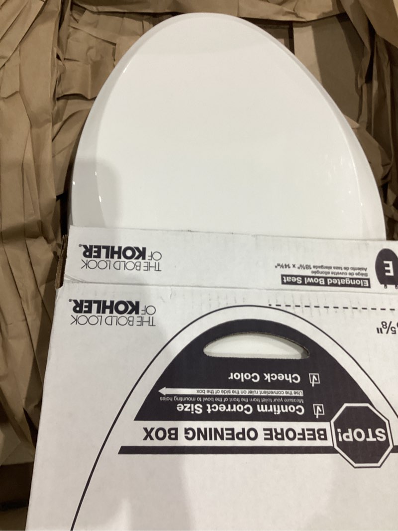 Condition photo showing Good Condition for KOHLER 4636-RL-0 Cachet ReadyLatch Elongated Toilet Seat Slow Close, Soft Close Toilet Seat Quiet Lid, Contoured Grip-Tight Bumpers Installation Hardware, Apartment Essentials, White White Elongated Ready Latch