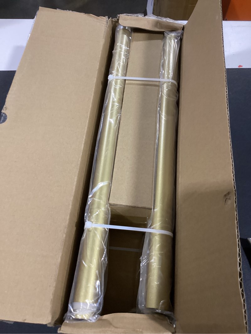 Condition photo showing New/Like New for PORTRES Modern Gold Curtain Rods set of 2 for Windows 48 to 84 Inches Adjustable Length 1" Diameter Heavy Duty Curtain Rod with Farmhouse Decorative Finials for Outdoor Bedroom Kitchen Living Room 16"-88"|2 Pack Warm Gold