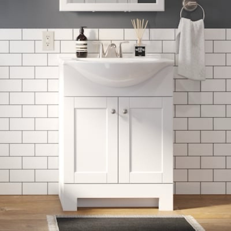 project source euro 24-in true white single sink bathroom vanity with white cultured marble top