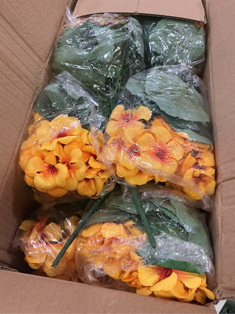 Condition photo showing New/Like New for hananona 12 pcs artificial geranium flowers for outdoors geranium silk flowers outdoor uv resistant garden plants faux flowers for home kitchen table centerpieces decor (12, yellow) yellow 12