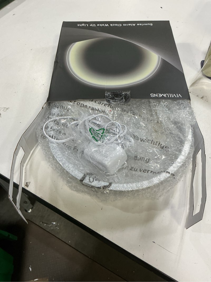 Condition photo showing Good Condition for vivilumens sunrise digital alarm clock, white noise sound machine, sleep aid timer with usb port, dimmable digital clocks display, snooze,10 ringtones for heavy sleepers, bedroom decor gifts for women silver