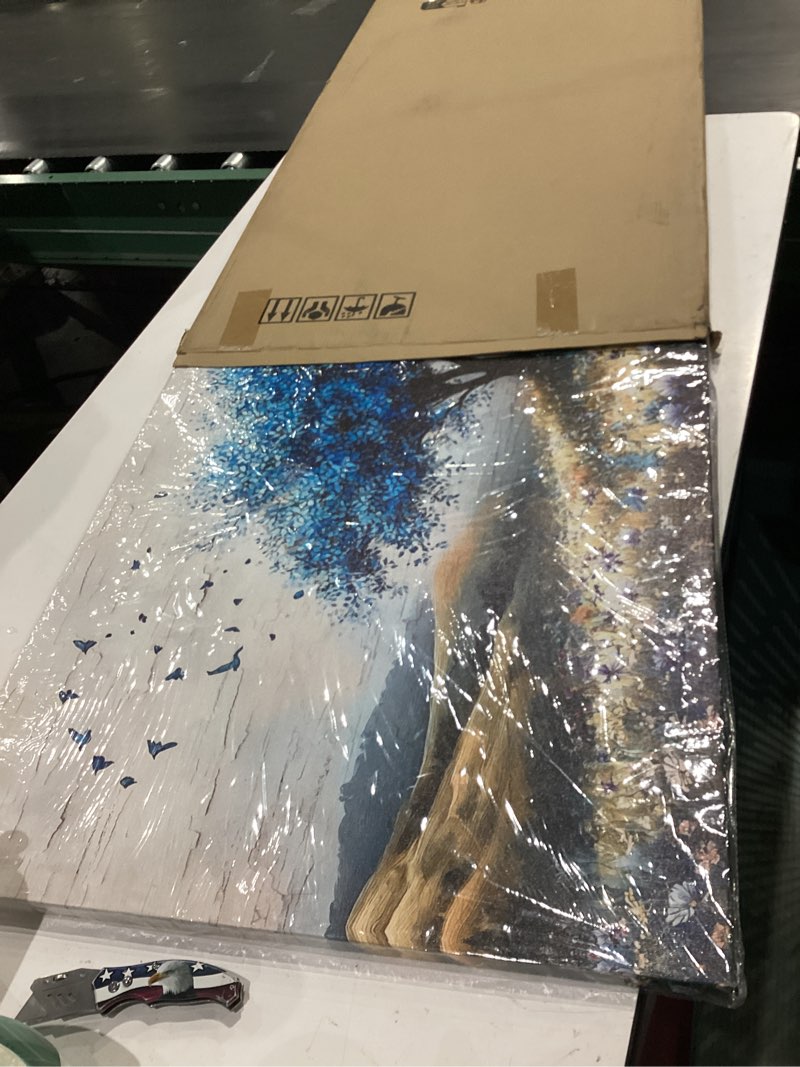 Condition photo showing New/Like New for zuitinghua large wall decor for living room canvas wall art for office modern wall decorations for bedroom the blue tree landscape painting farmhouse pictures artwork room home decor 24x48 in 48"l x 24"w blue tree 5