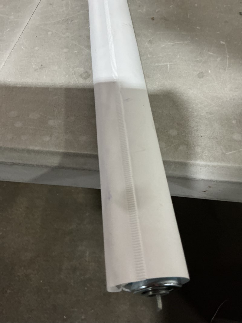 Condition photo showing As Is for levolor 37-in x 78-in white room darkening cordless roller shade