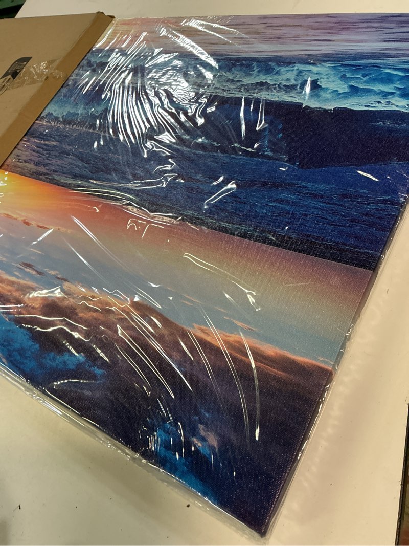 Condition photo showing Good Condition for lapremoly canvas wall art - large blue ocean beach wall painting for living room, bedroom & office - 20" x 40"