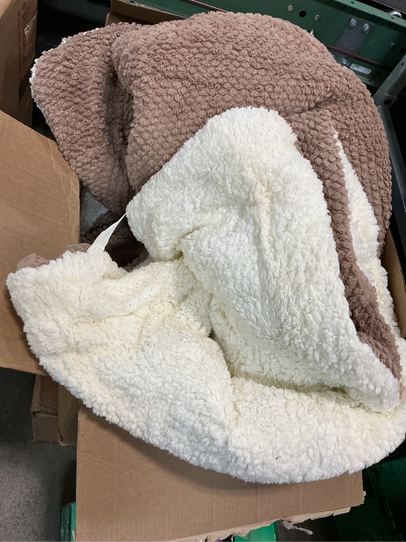 Condition photo showing Good Condition for (Similar size king 104*90)WDCOZY Sherpa Fleece Blankets Fuzzy Warm Throw Blanket Thick Super Soft Reversible Luxurious Fluffy Plush for Sofa Couch Bed Home Decor All Seasons Winter Blankets Tan Camel Beige 50\"x60\" Beige Throw (50\" x 60\")