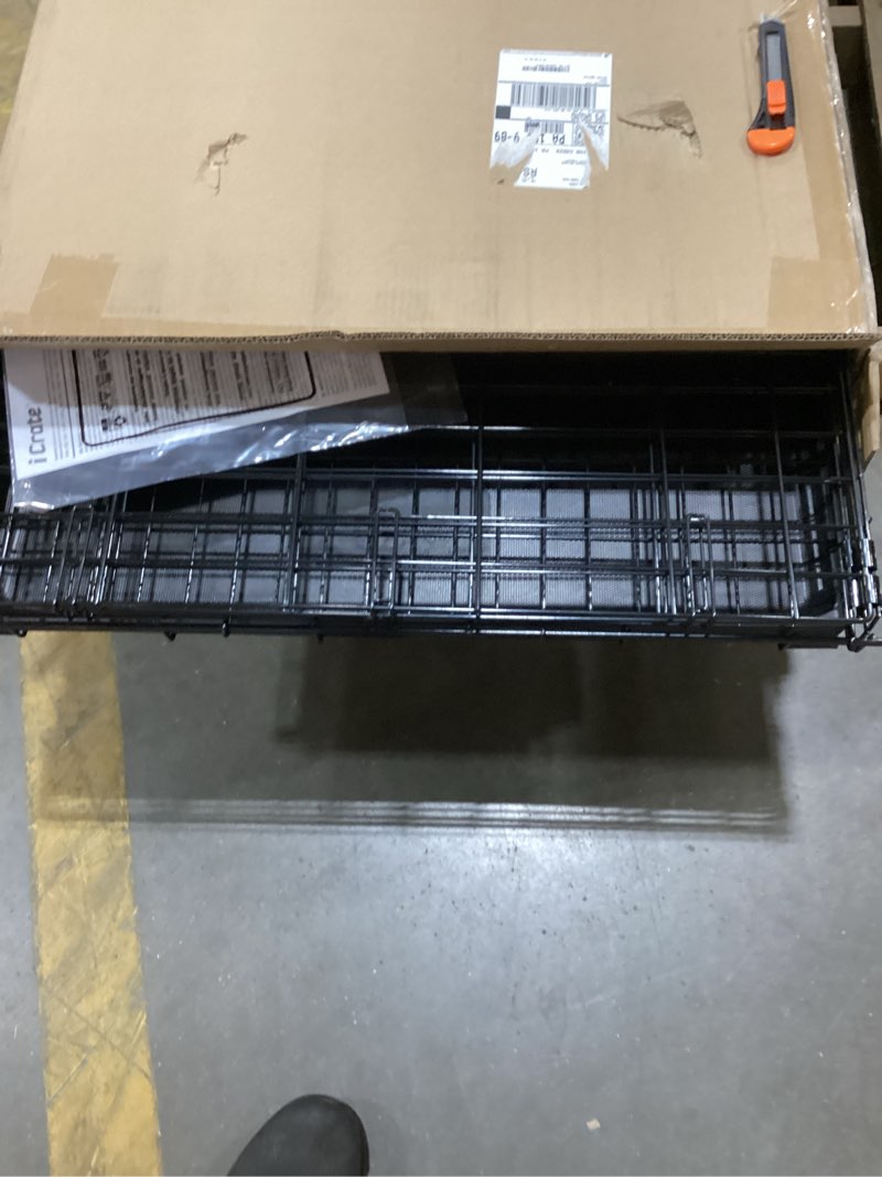 Condition photo showing Good Condition for midwest homes for pets 42-inch icrate for large breeds, 71-90 lbs, single door folding dog crate with divider panel, leak-proof tray & secure latch, portable, durable & easy to assemble black large (42"l)