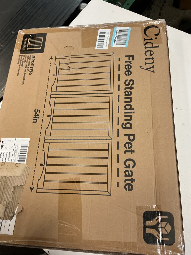 Condition photo showing New/Like New for free standing dog gate indoor, foldable dog gate for doorways stairs hallways, 3-panel freestanding pet gate with support feet for stability, folding puppy gate easy to move, doggy gate 54"x24" white 3-panel, 24"tall