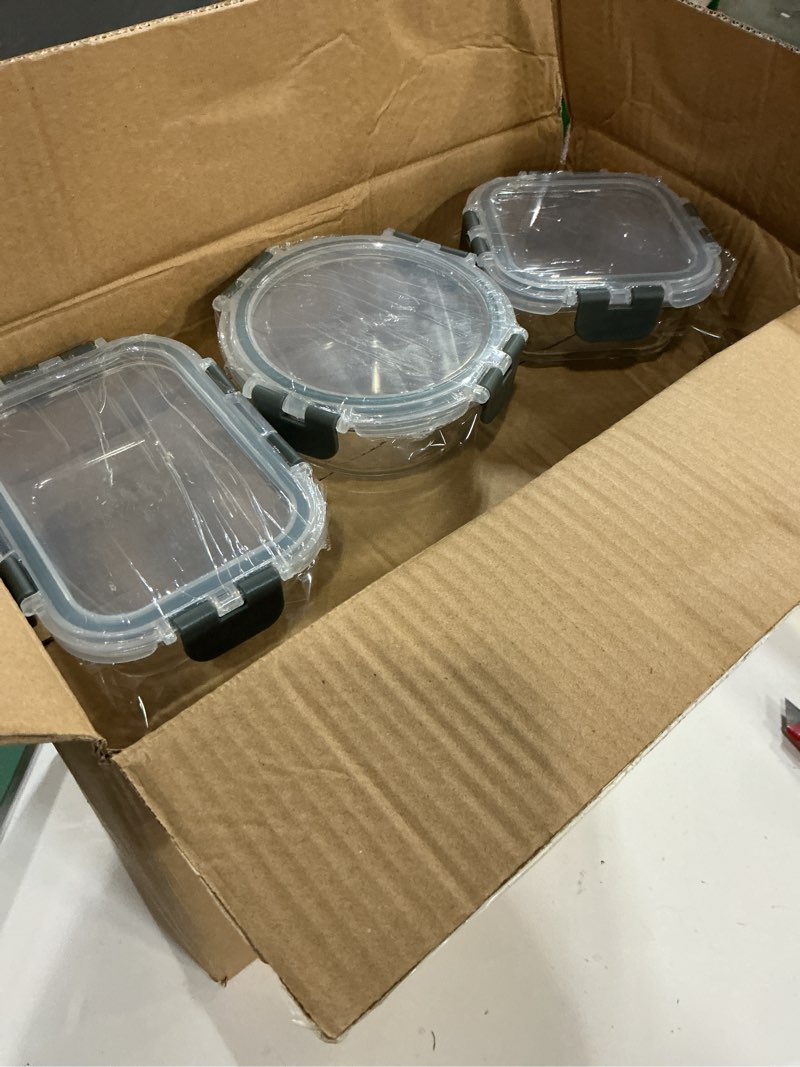 Condition photo showing New/Like New for m mcirco 24-piece glass food storage containers with upgraded snap locking lids,glass meal prep containers set - airtight lunch containers, microwave, oven, freezer and dishwasher gray