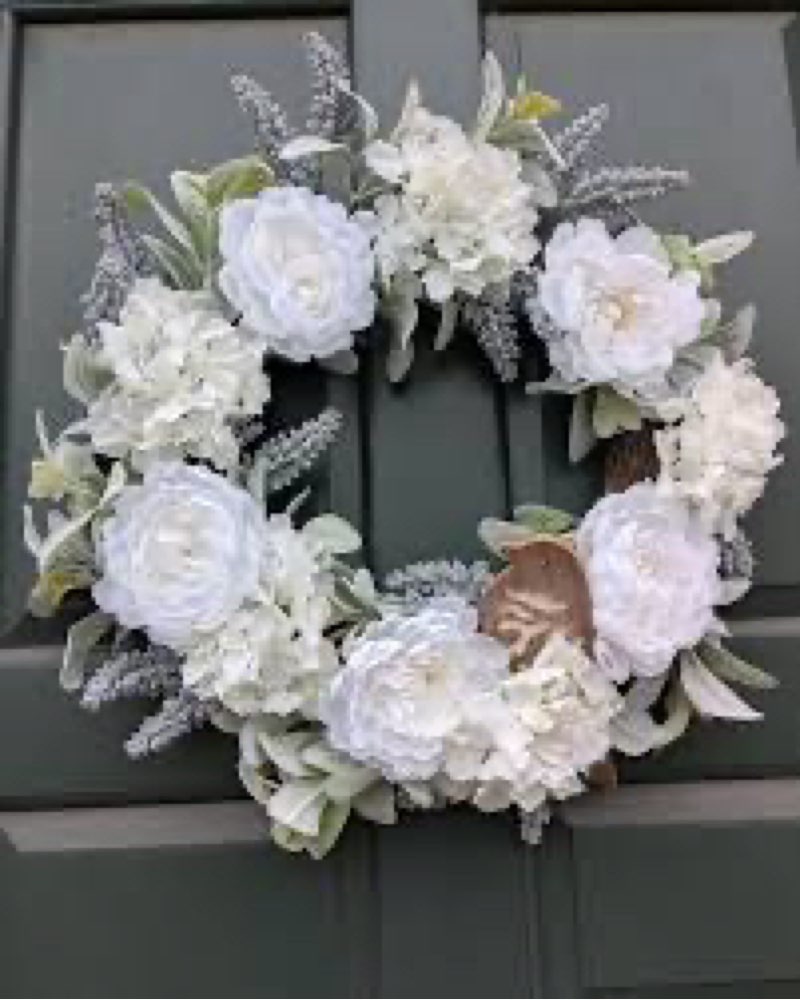 winter wreath for front door - artificial rose spring farmhouse decoration (white)