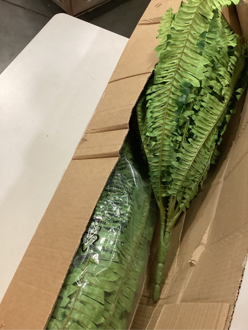 Condition photo showing Good Condition for Artificial Boston Fern Bush- Set of 2 Large Artificial Ferns for Outdoors, 45Inch Large Faux Ferns, Suitable for Office & Living Room Decor, 55Branches for Each Bouquet 45"- 55 Leaves