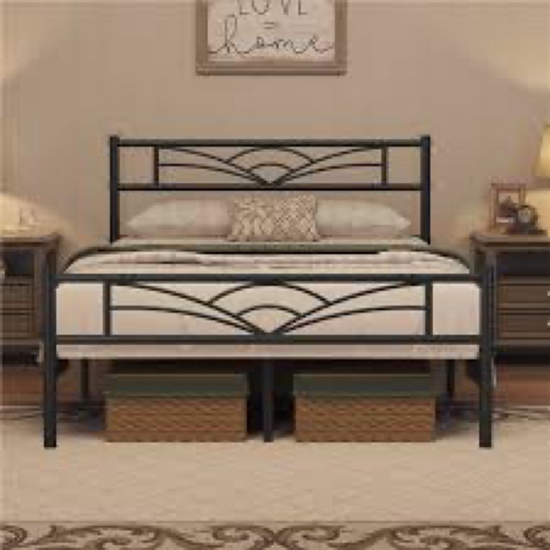 Andray Metal Platform Bed Mattress Foundation with Cloud-Inspired Design Headboard