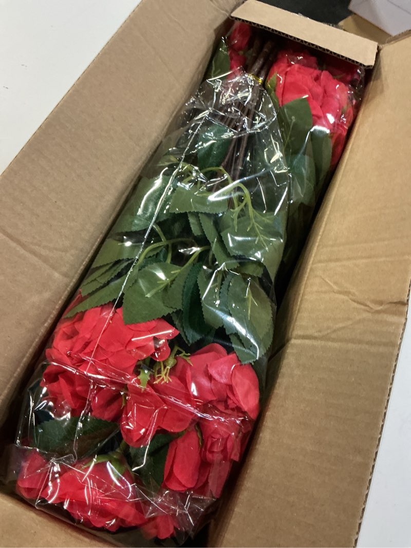 Condition photo showing New/Like New for 16 bundles artificial roses for front door outdoor decor, realistic fake silk bouquets flowers faux uv resistant real looking rose plants for garden balcony farmhouse home spring summer decor (red) 16 red