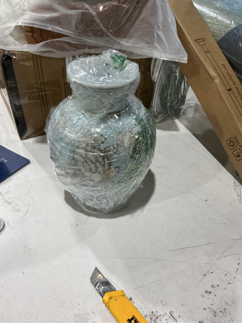 Condition photo showing New/Like New for vintage chinoiserie floral ceramic vase, large rustic pottery vases for living room, entryway, dining table centerpiece, farmhouse home décor, floor or tabletop flower vase, (blue)